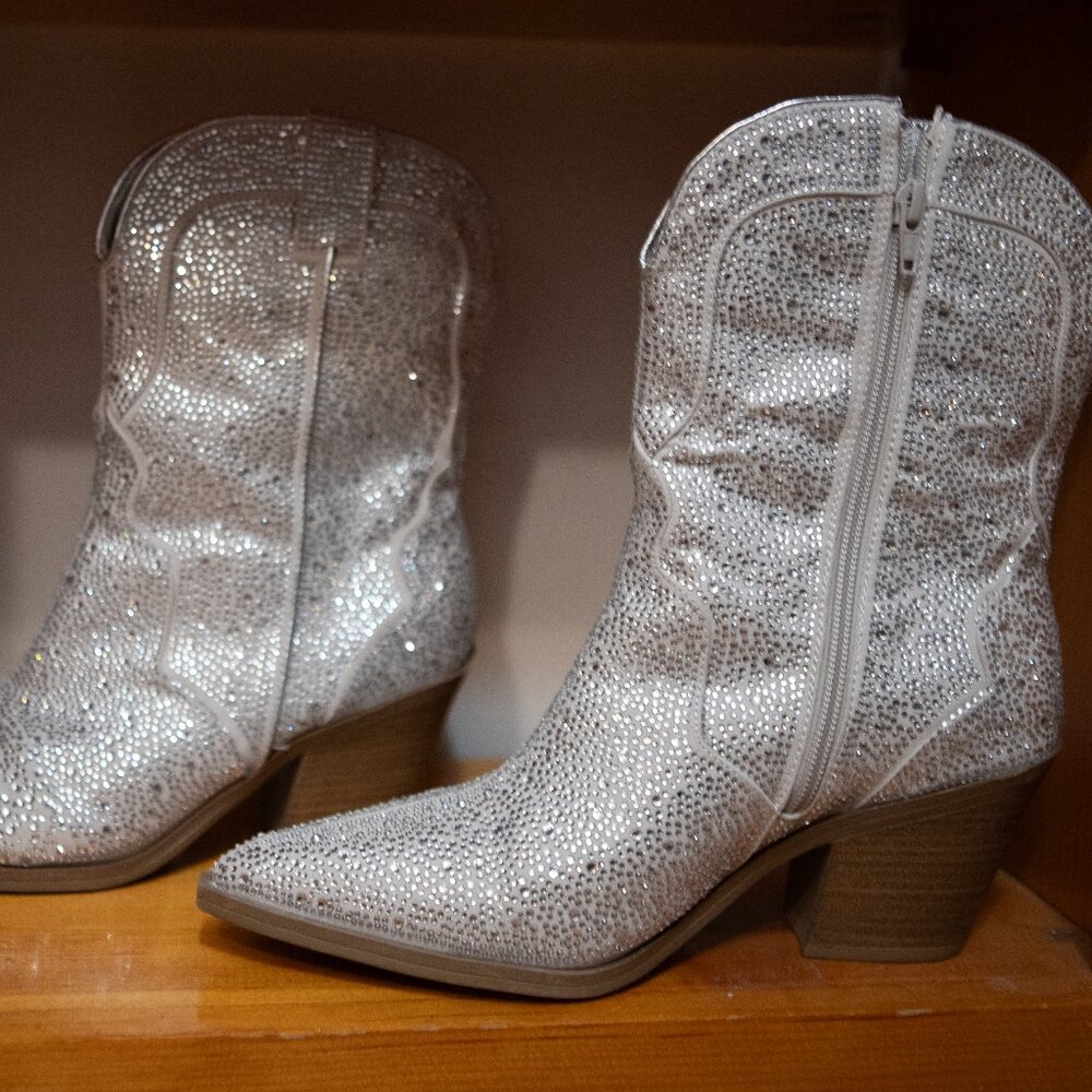 Universal Thread Silver Sparkly Cowboy Ankle Boot… - image 1